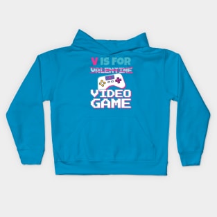 Funny Valentine V Is For Video Game - Retro Controller Kids Hoodie